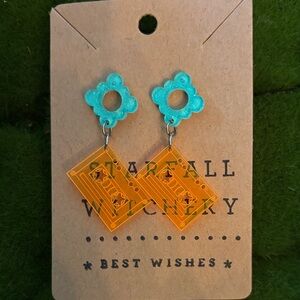 Handcrafted  Orange and Blue Cassette Earrings